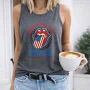 Land of the Free Because of the Brave Women's Color Cotton Tank Top in Gray