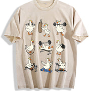 Goose Workout Animal Gym for Gym Lovers & Fitness Fans Vintage Washed T-Shirt in Beige