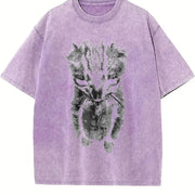 Sad Meme Cat Animal Vintage Washed T-Shirt in Purple