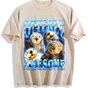Otterly Awesome Retro Otter Bootleg Vintage Washed T-Shirt in Beige