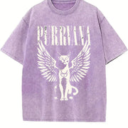 Retro Purrvana Cat with Wings Vintage Washed T-Shirt in Purple