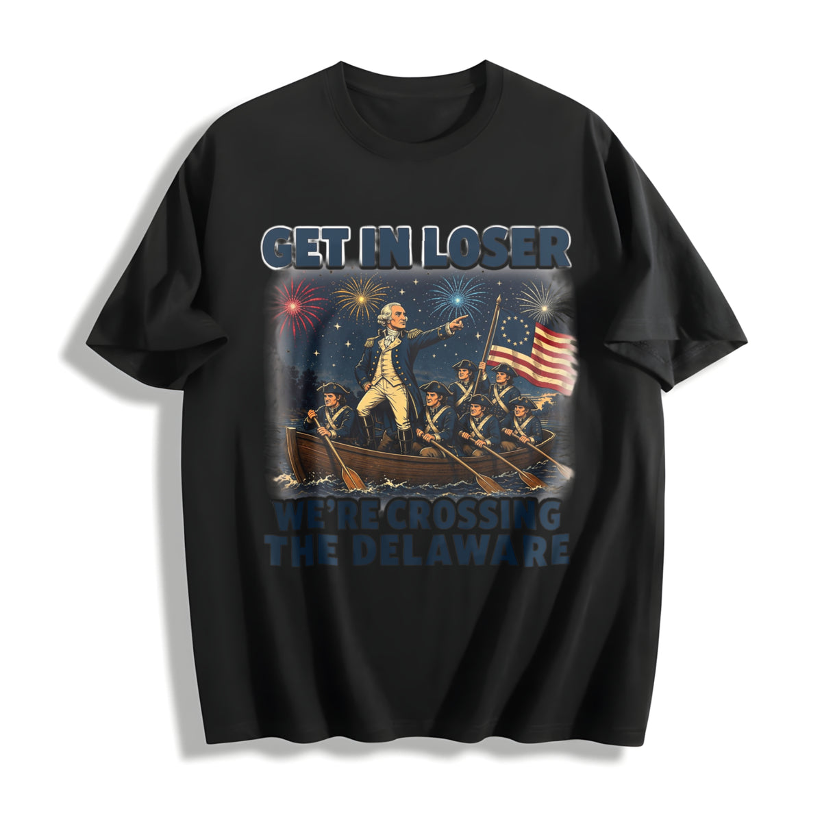 Get in Loser We're Crossing the Delaware Cotton T-Shirt in Black