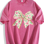 Elegant Bow Batik Retro Brand Vintage Washed T-Shirt in Red