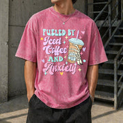 Fueled by Iced Coffee and Anxiety Coffee Lover Vintage Washed T-Shirt in Red