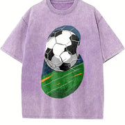 Abstract Soccer Silhouette Vintage Washed T-Shirt in Purple