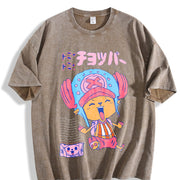 Black One Piece Tony Chopper Vintage Washed T-Shirt in Brown