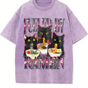 Fueled by Ramen Noodle Cat Vintage Washed T-Shirt in Purple