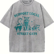 Support Local Street Cats Raccoon Retro 90s vintage washed oversized T-shirt in Gray