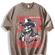 Retro Popular Cowboy Killers 90s Vintage Washed T-Shirt in Brown