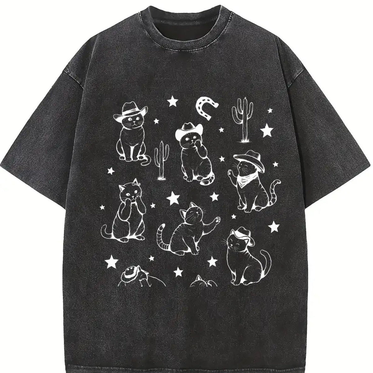 Cowboy Cats and Kittens Western Cowboy Vintage Washed T-Shirt in Black