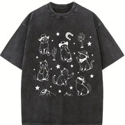 Cowboy Cats and Kittens Western Cowboy Vintage Washed T-Shirt in Black