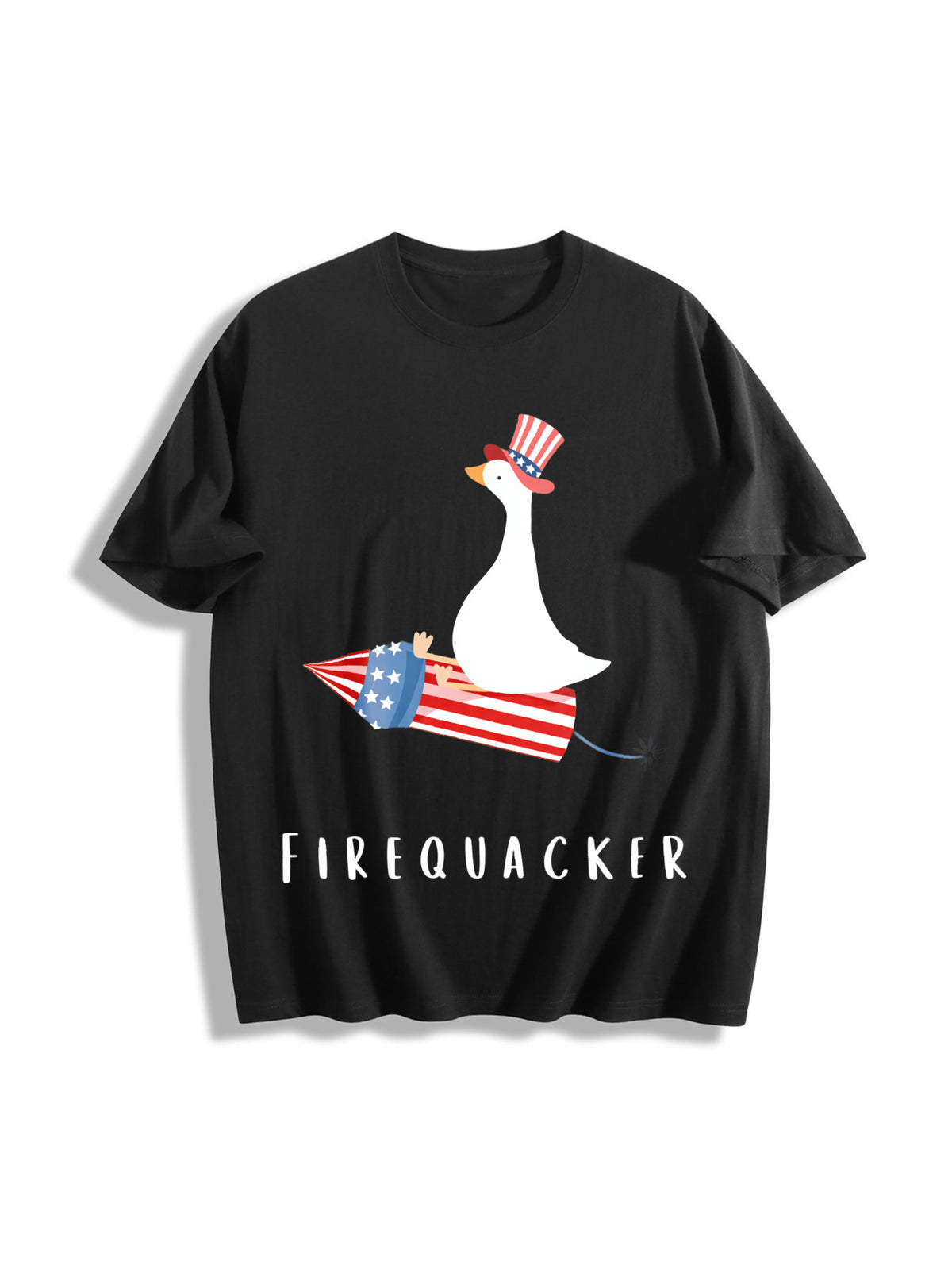 Fourth of July Firequacker Goose Cotton T-Shirt in Black