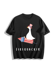 Fourth of July Firequacker Goose Cotton T-Shirt in Black