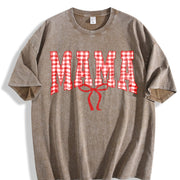 Mama Gingham Bow Cute Mom Vintage Washed T-Shirt in Brown