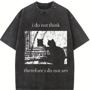 I Do Not Think Therefore I Do Not Am Cat Sleeveless Tank Vintage Washed T-Shirt in Black