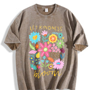 Let Kindness Bloom Positivity Mental Health vintage washed oversized T-shirt in Brown