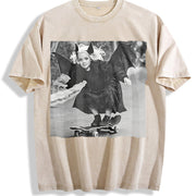 Bat Girl Skateboarding Vintage Washed T-Shirt in Beige