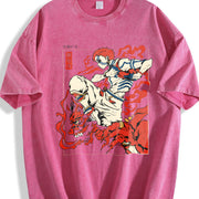 Akaza Upper Moon 3 Demon Slayer Infinity Castle Arc vintage washed oversized T-shirt in Red