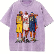 Illustrated Goats Three Basketball GOAT Tribute vintage washed oversized T-shirt in Purple
