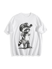 Western Raccoon Retro Cowboy Racoon Cotton T-Shirt in White