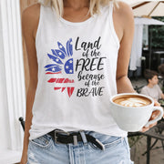 Land of the Free Because of the Brave Sunflower Women's Color Cotton Tank Top in White