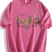Western Cowboy Alien Vintage Washed T-Shirt in Red