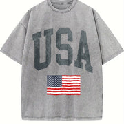 USA Flag Vintage Washed T-Shirt in Gray