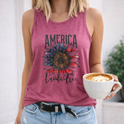 America Land of Free Women's Color Cotton Tank Top in Red