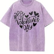 Valentine's Day Loose- Basic Stylish Vintage Washed T-Shirt in Purple