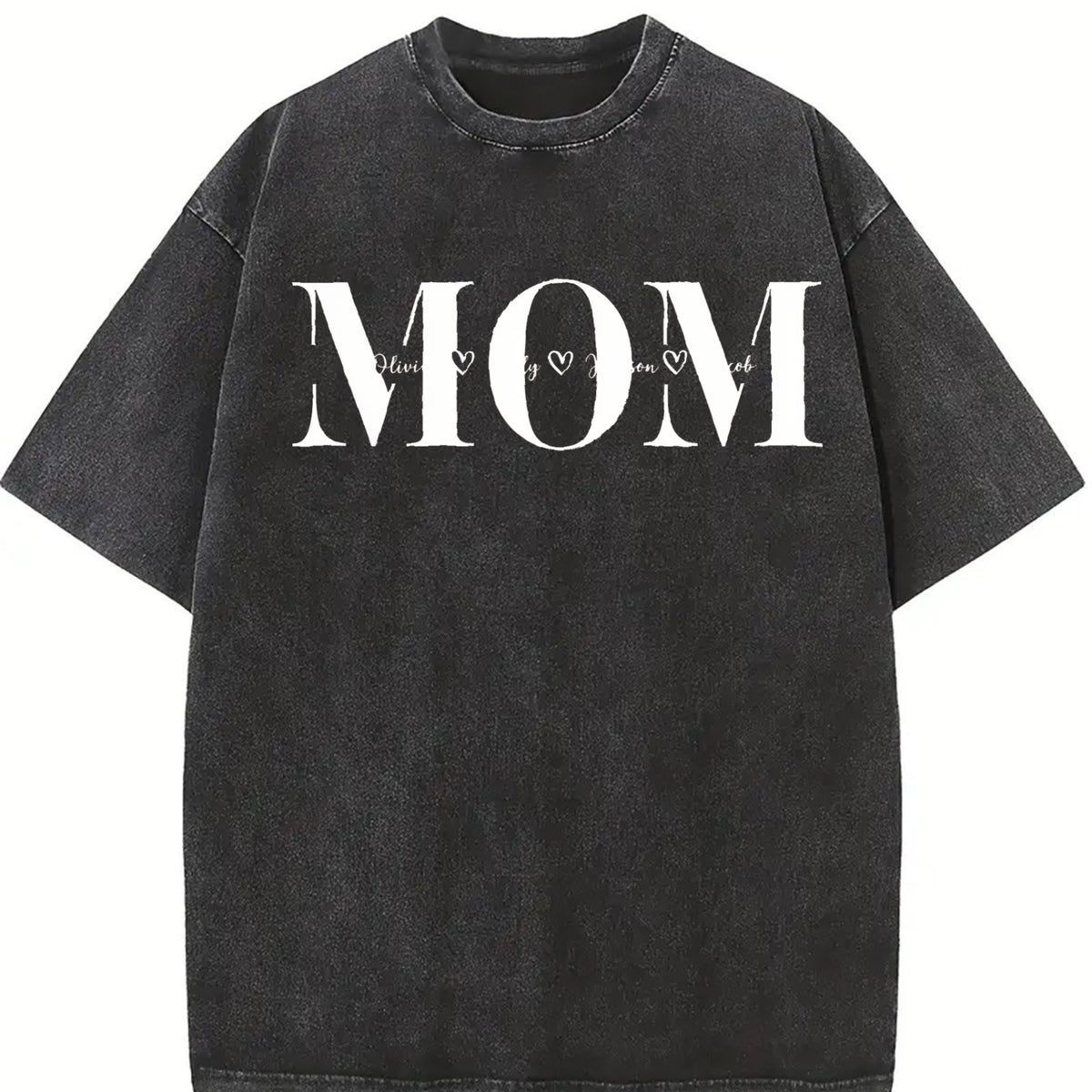 Custom Mom Personalized Mama Vintage Washed T-Shirt in Black
