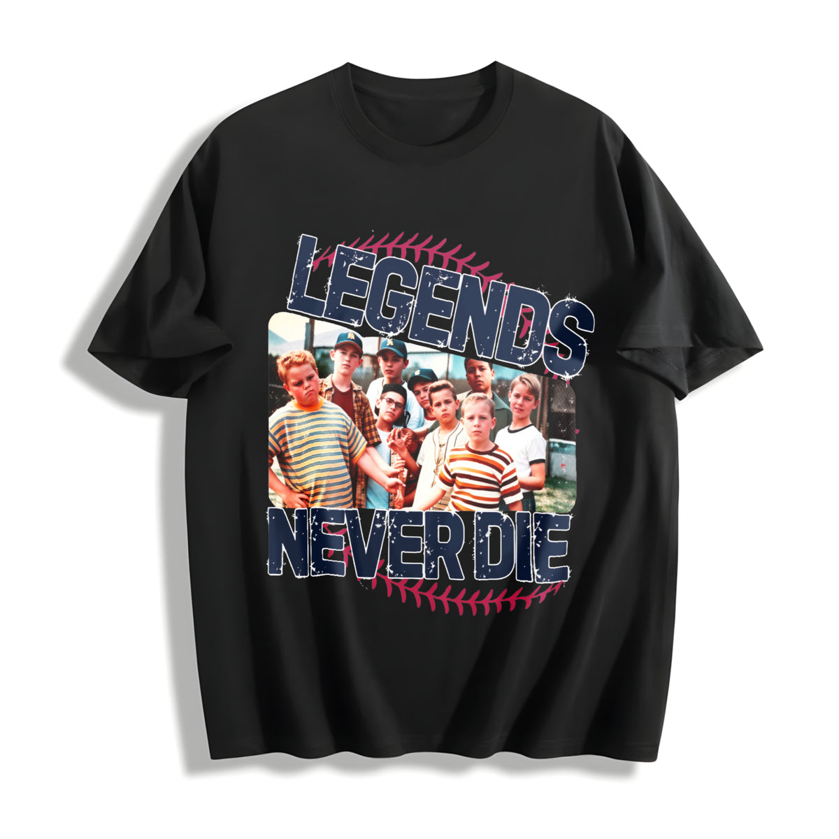 Retro 1990s Sandlot Legends Never Die Cotton T-Shirt in Black