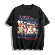 Retro 1990s Sandlot Legends Never Die Cotton T-Shirt in Black
