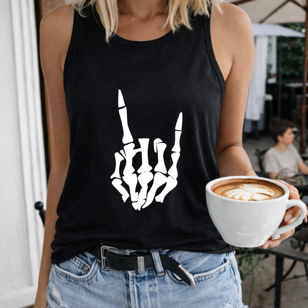 Cartoon Skeleton Finger Vest Women's Color Cotton Tank Top in Black