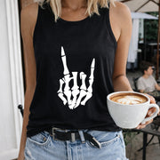Skeleton Hand Rock Sign Crew-neck Sleeveless Vest Outdoor Women's Color Cotton Tank Top in Black