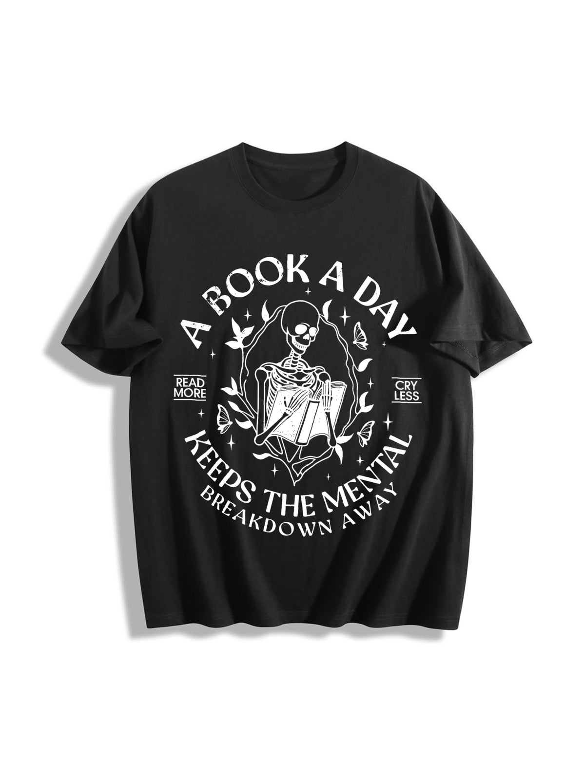 A Book a Day Keep the Mental Breakdown Away Cotton T-Shirt in Black