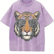 Tigers with Game Day Glasses Game Day Mascot Vintage Washed T-Shirt in Purple