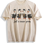Preppy Graduation Goose Vintage Washed T-Shirt in Beige
