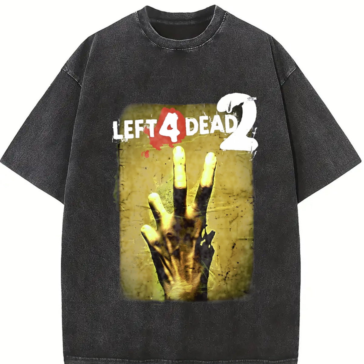 Left 4 Dead 2 Grunge Opium Y2K Tapout Amity Affliction Vintage Washed T-Shirt in Black