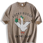 Silly Goose Lucky St Patricks Day Vintage Washed T-Shirt in Brown