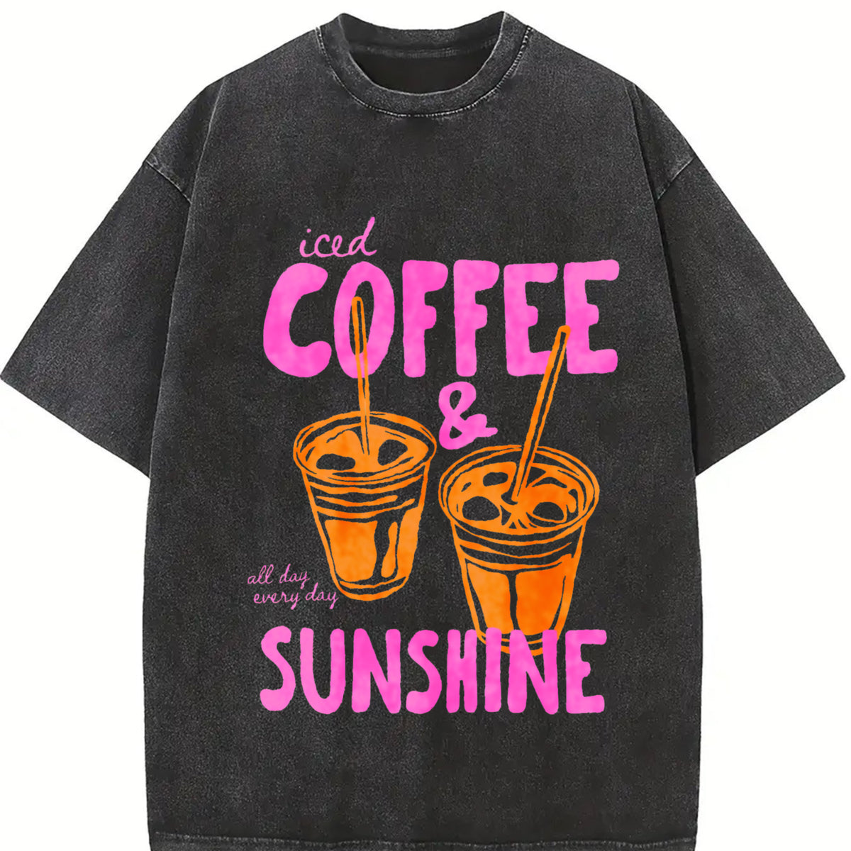 Iced Coffee And Sunshine Iced Coffee Lover Gifts Vibes vintage washed oversized T-shirt in Black