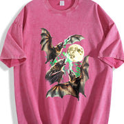 Bats Howling to Moon 90s Vintage Washed T-Shirt in Red