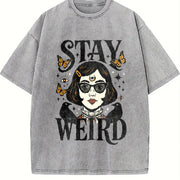 Stay Weird Witchy Girl Vintage Washed T-Shirt in Gray