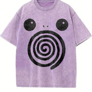 Spiral Big Eyes Cartoon Art - Wash Retro vintage washed oversized T-shirt in Purple