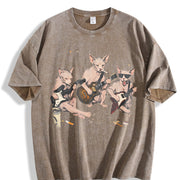 Sphynx Cat Rock Band Vintage Washed T-Shirt in Brown