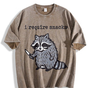 Winter Animal Snack Thief Raccoon Vintage Washed T-Shirt in Brown