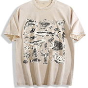 Sea Animals 90s Retro ® Y2k Ocean Vintage Washed T-Shirt in Beige