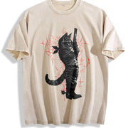 Cowboy Cat Neo-tribal Vintage Washed T-Shirt in Beige