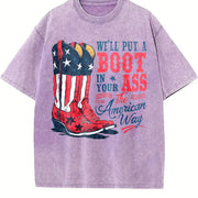 We'll Put a Boot in Your Ass - Toby Keith USA Vintage Washed T-Shirt in Purple