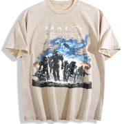 Y2K Black Halo Reach Gaming Promo Vintage Washed T-Shirt in Beige