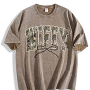 Hunting Wifey Varsity Wifey Camo For Wife vintage washed oversized T-shirt in Brown